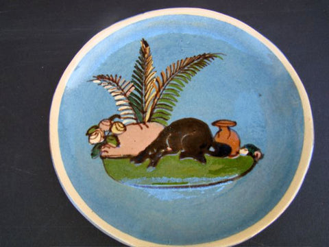 Tlaquepaque 1930’s 5.5″ Blue Plate: A Sleeping Dog Lies…