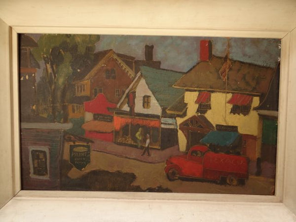 WPA era Street Scene w. Texaco Tanker Painting