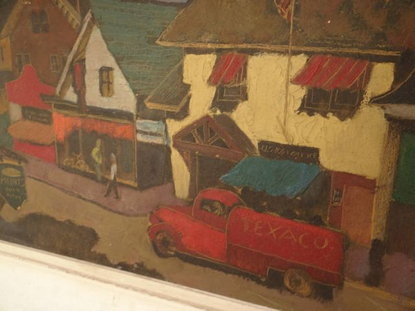 WPA era Street Scene w. Texaco Tanker Painting