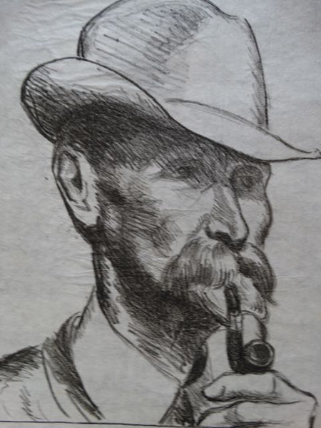 Ejnar Hansen, Lithograph of Man with Hat and Pipe