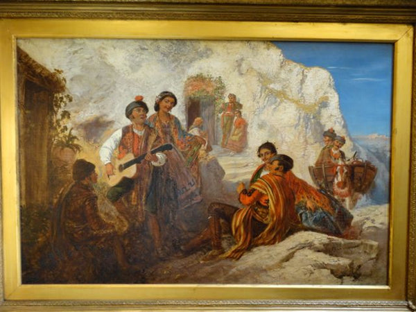 19th Century Spanish Peasants Oil On Canvas P1038
