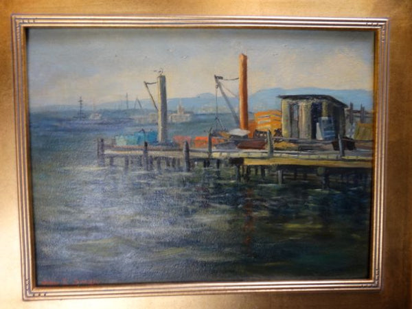 Willa Smith (1913-2000) San Diego Waterfront by Old Ferry Landing Near Fish Market Oil on Board