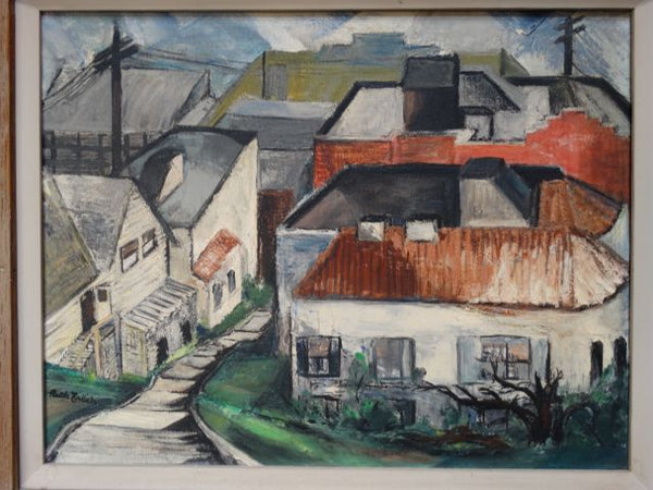 Ruth L. Erlich Houses Descending A Hillside Oil on Canvas