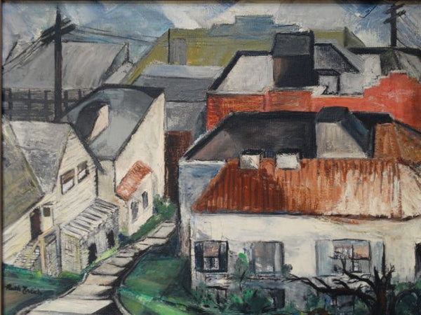 Ruth L. Erlich Houses Descending A Hillside Oil on Canvas