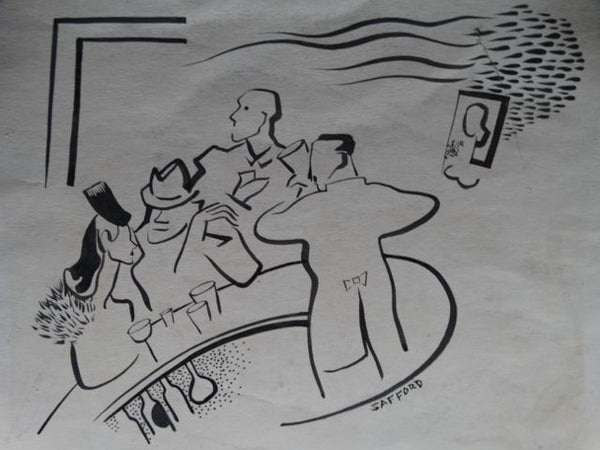 Charles Putnam Safford Cocktails At The Bar Ink Drawing