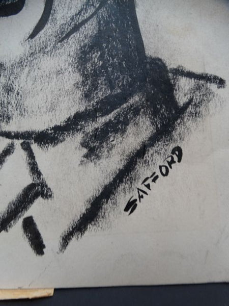 Charles Putnam Safford Mustachioed Leftist Charcoal and Ink on Paper