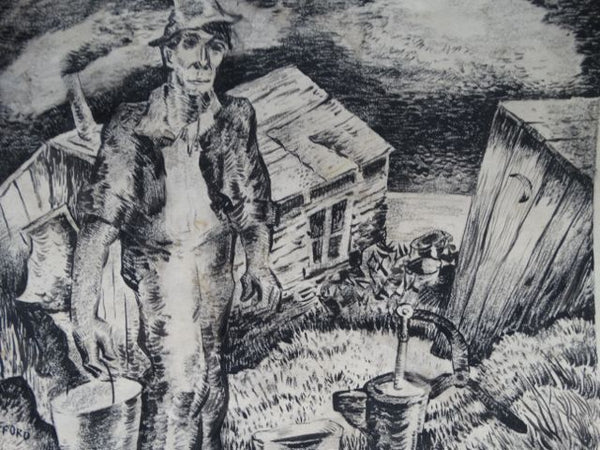 Charles Putnam Safford Fetching Water Charcoal and Ink on Paper