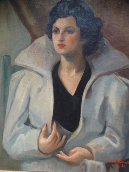 Portrait of a Woman in a Coat Oil On Canvas by Rachel Rubinstein 1937