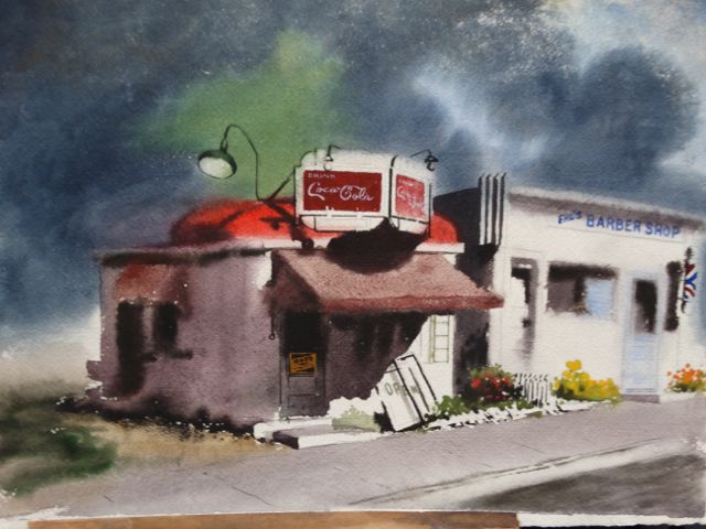 Irv Wyner Corner Store with Coca Cola Sign Watercolor