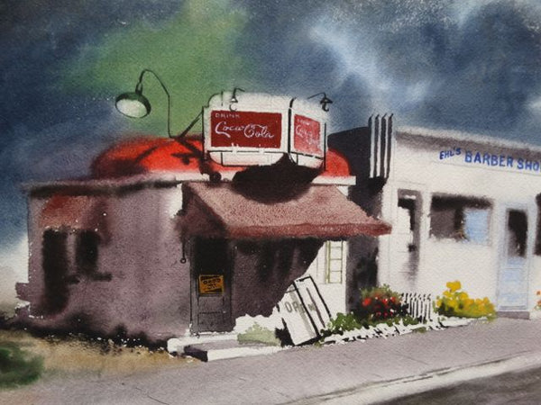 Irv Wyner Corner Store with Coca Cola Sign Watercolor