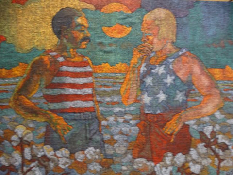 “Red White and Blue” Folk Art Oil on Stretched Burlap c. 1972