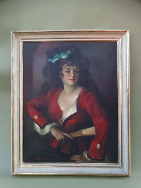 José Puyet Spanish Lady Oil On Canvas P1237
