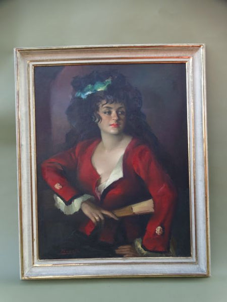 José Puyet Spanish Lady Oil On Canvas P1237