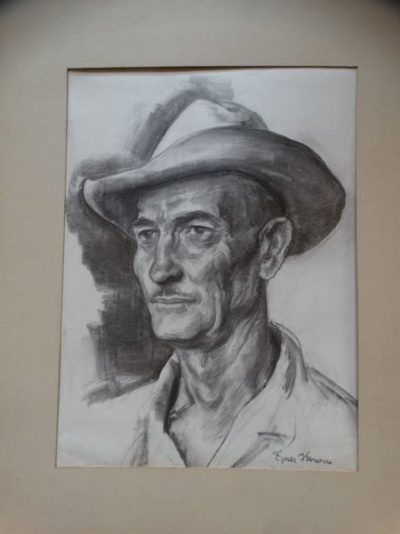 Ejnar Hansen Charcoal Portrait of a Farmer