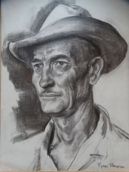 Ejnar Hansen Charcoal Portrait of a Farmer