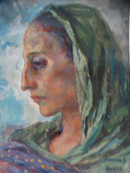 Ejnar Hansen Watercolor Woman with Aquiline Profile