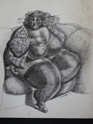 Frank Gutierrez Lady in her Scanties On her Settee Pen and Ink Drawing