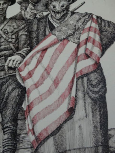 Frank Gutierrez American Doughboy and Rat-In-Boots Lady with Flag Drawing