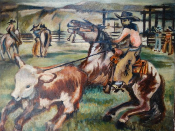 W E Otto: Cowboy Roping Calf