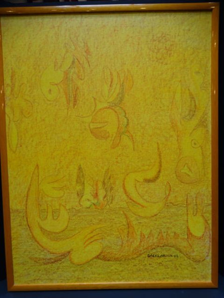 Stephen Sacklarian (1899-1983) Yellow Postmodern Abstractionist Painting P1403