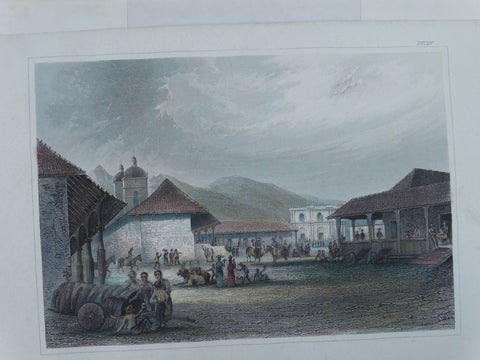 Engraving, Hand Painted “Der Marketplatz in Granada”, Meyer 1848-1852