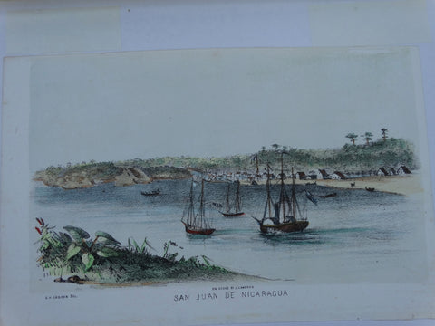 Engraving, Hand Painted “San Juan de Nicaragua” by Letts 1849-1850