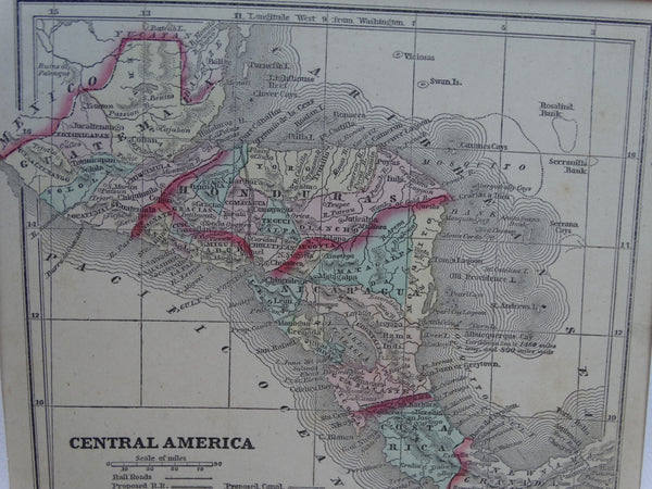 Engraving, Hand Painted “Map of Central America”, 1857