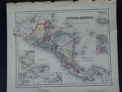 Hand Colored Map of Central America, 1857