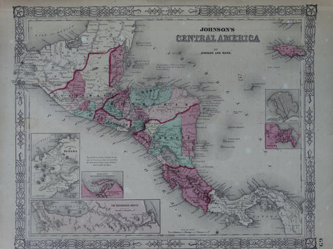 Hand Colored Map, “Johnson’s Central America”