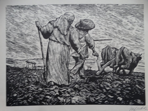 Lepoldo Mendez "La Sumbra (Sowing)" 1954 linocut