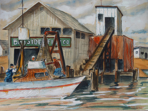 Glenn Storment Harbor Scene Watercolor 1949
