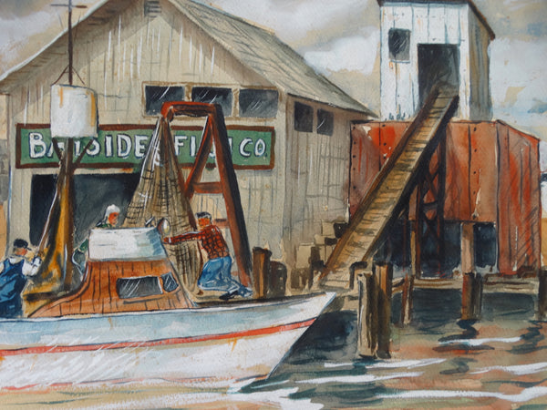 Glenn Storment Harbor Scene Watercolor 1949