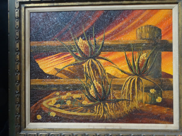 Desert Plants on Fence - Oil Painting