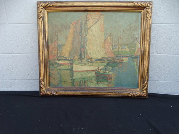 Edgar Payne (1883-1947) - Harbor Scene with Sailing Boats - Serigraph 1920s P2365
