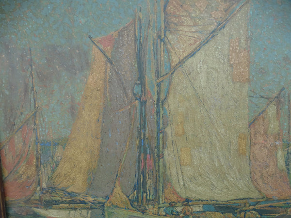 Edgar Payne (1883-1947) - Harbor Scene with Sailing Boats - Serigraph 1920s P2365