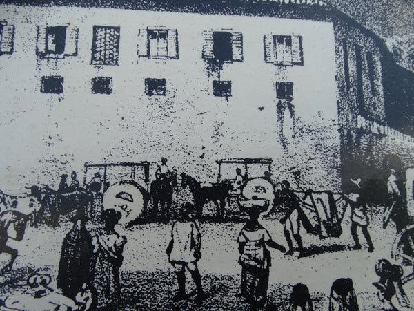 Transfer print on board of 19th Century Bahia - the Town Square -1960s