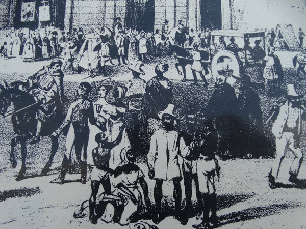 Transfer print on board of 19th Century Bahia - the Town Square -1960s