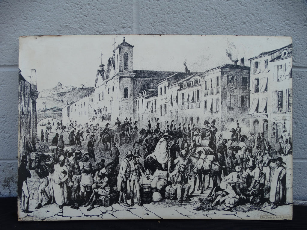 Transfer print on board of 19th Century Rio de Janeiro  -1960s