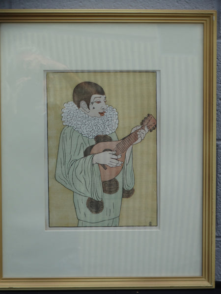 Anders Aldrin - Pierrot with Mandolin - Woodcut P2369