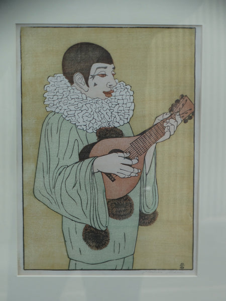 Anders Aldrin - Pierrot with Mandolin - Woodcut P2369