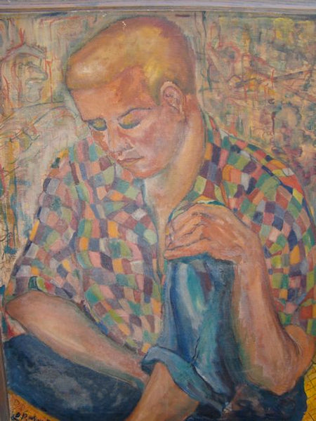 B.R. Moore oil on canvas “Man in Checkerboard Shirt”
