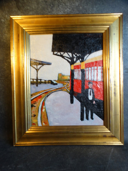 Meyer Greenberg - Stationmaster on Platform - Oil on Canvas c 1930 P2518