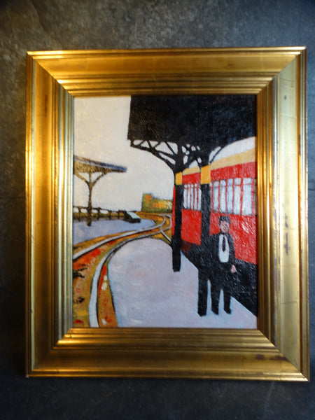 Meyer Greenberg - Stationmaster on Platform - Oil on Canvas c 1930 P2518