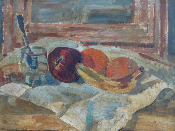 Still Life: Fruit, Glass w Spoon in Water - c 1939 Oil on Canvas