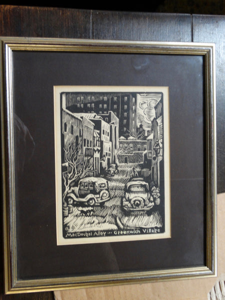 MacDougal Alley - Greenwich Village Wood Block Print 1940s