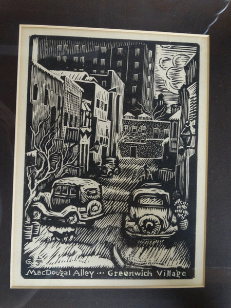 MacDougal Alley - Greenwich Village Wood Block Print 1940s
