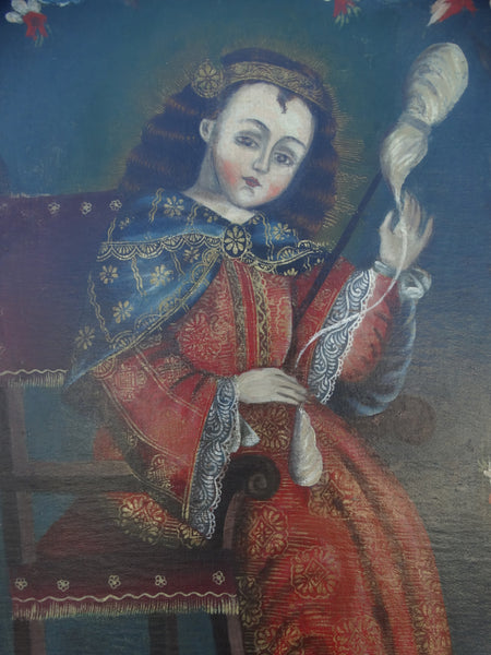 Spanish Colonial Portrait of Saint Catherine 19th Century Bolivian/Peruvian