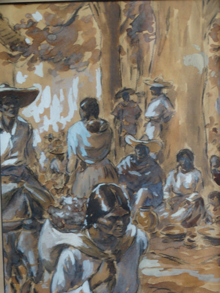 Charles Wrenn (1880-1952) – Mexican Market Scene – Mixed Media on Paper