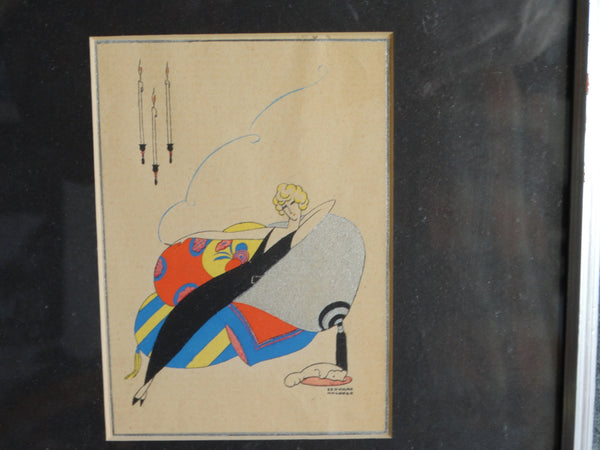 Édouard Halouze - A Lady Reclining On A Settee - Pochoir - c 1920s Boudoir Art