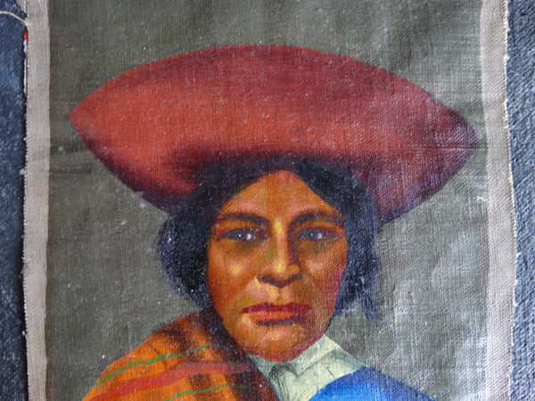 Portrait Of A Peasant Woman in a Red Sombrero signed CMV c 1930s P2572